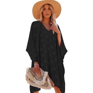 Women's Black 100% Viscose Kaftan for Bathing Swimsuit Cover Ups Beach Dress